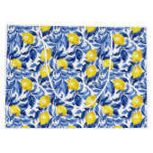 Blaue Aquarell-Limonen-Muster  Große Geschenktüte (Rückseite)