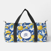 Blaue Aquarell-Limonen-Muster-Monogramm Duffle Bag (Vorderseite)