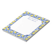 Blaue Aquarell-Limonen-Muster-Monogramm-Name Notizblock (Rotiert)