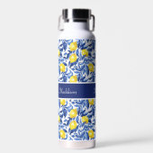 Blaue Aquarell-Limonen-Muster-Monogramm-Name Trinkflasche (Vorne)
