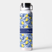 Blaue Aquarell-Limonen-Muster-Monogramm-Name Trinkflasche (Rückseite)