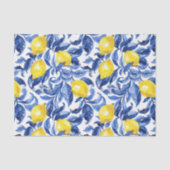 Blaue Aquarell-Limonen-Muster Seidenpapier (Vorderseite)