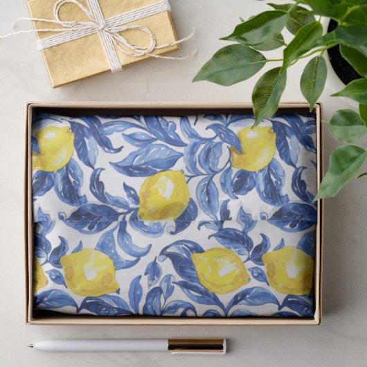 Blaue Aquarell-Limonen-Muster Seidenpapier (Geschenk)