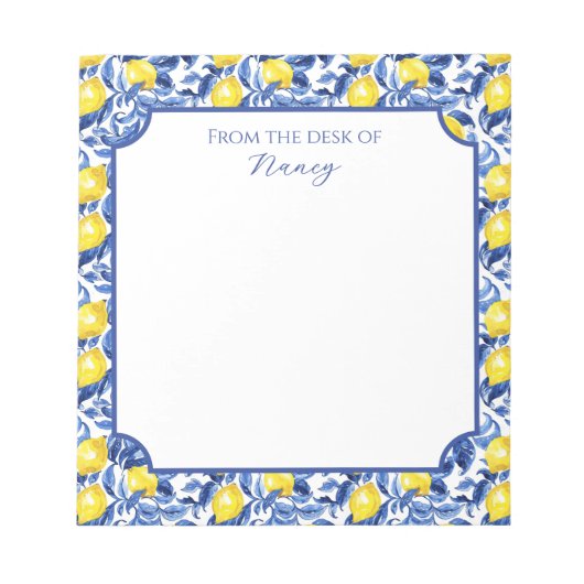 Blaue Aquarell-Limonen-Mustername Notizblock (Vorderseite)
