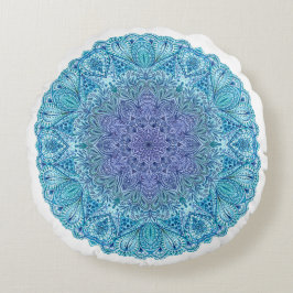 Blaue Aquarell-Mandala Rundes Kissen