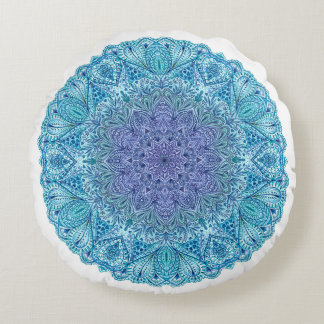 Blaue Aquarell-Mandala Rundes Kissen