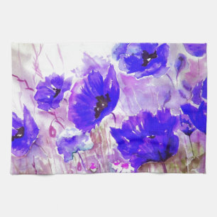Blaue Aquarell-Mohnblumen Handtuch