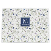 Blaue Aquarell-Monogramm-Name Wilde Blume Große Geschenktüte (Vorderseite)