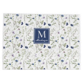 Blaue Aquarell-Monogramm-Name Wilde Blume Große Geschenktüte (Rückseite)