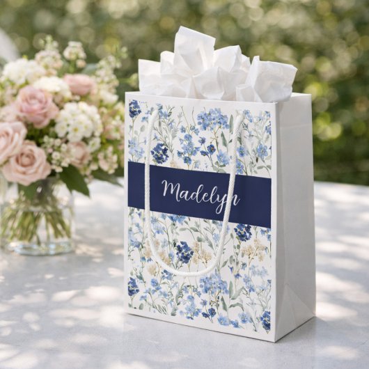 Blaue Aquarell-Monogramm-Wildblume Kleine Geschenktüte