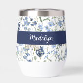 Blaue Aquarell-Monogramm-Wildblume Name (Rückseite)