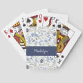 Blaue Aquarell-Monogramm-Wildblume Name Spielkarten (Rückseite)