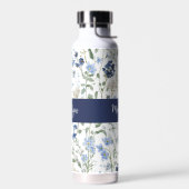 Blaue Aquarell-Monogramm-Wildblume Name Trinkflasche (Links)