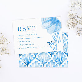 Blaue Aquarell-Muschel und Koralle RSVP Karte