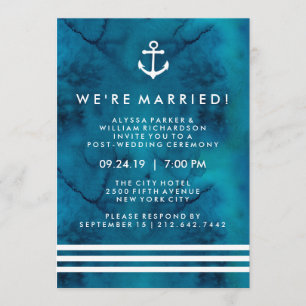 Blaue Aquarell-nautische Post-Wedding-Zeremonie Einladung
