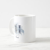 Blaue Aquarell-personalisierte Namensbuchstabe Ini Kaffeetasse (Vorderseite Links)