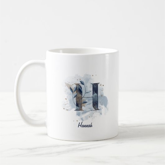 Blaue Aquarell-personalisierte Namensbuchstabe Ini Kaffeetasse (Links)