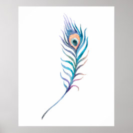 Blaue Aquarell-Pfauenfeder   Poster