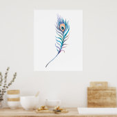 Blaue Aquarell-Pfauenfeder Poster (Küche)