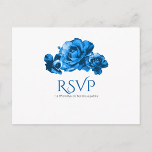 Blaue Aquarell-Rosen Elegante Hochzeit RSVP Einladungspostkarte