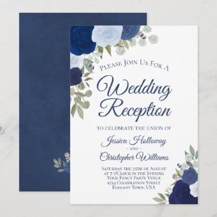 Blaue Aquarell-Rosen Elegante Hochzeitsfeier Einladung