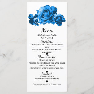 Blaue Aquarell-Rosen Elegantes Hochzeitsmenü Menükarte