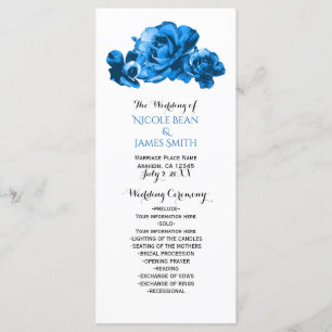 Blaue Aquarell-Rosen Elegantes Hochzeitsprogramm Programm
