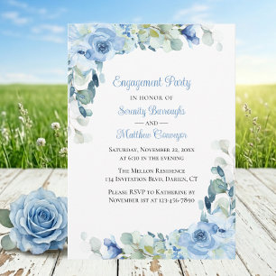 Blaue Aquarell-Rosen-Verlobungsfeier Einladung