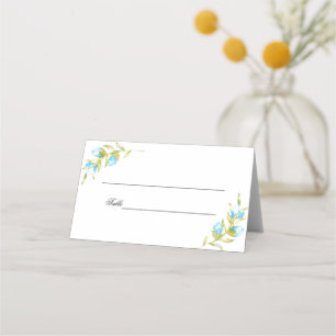 Blaue Aquarell-Rosenknospen-Hochzeit Platzkarte