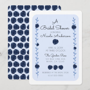 Blaue Aquarell-Rosenranken Cottage Brautparty Einladung
