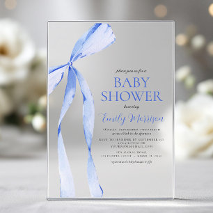Blaue Aquarell-Schleife-Jungen-Baby-Party Acryleinladungen
