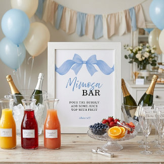 Blaue Aquarell-Schleife Mimosa-Bar Hochzeitsdusche Poster