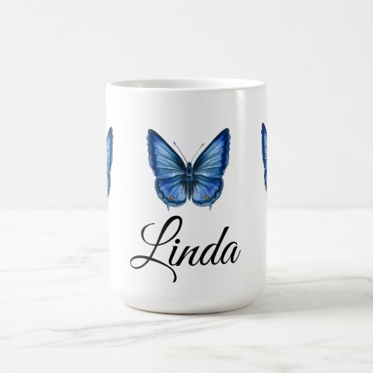 Blaue Aquarell Schmetterling Kaffeegenüsse Tasse (Mittel)