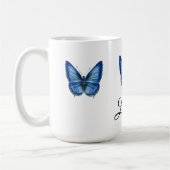 Blaue Aquarell Schmetterling Kaffeegenüsse Tasse (Links)