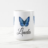 Blaue Aquarell Schmetterling Kaffeegenüsse Tasse (Zentrum)