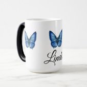 Blaue Aquarell Schmetterling Kaffeegenüsse Tasse (Vorderseite Links)