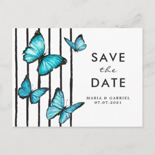 Blaue Aquarell-Schmetterlinge Moderne Save-the-Dat Einladungspostkarte