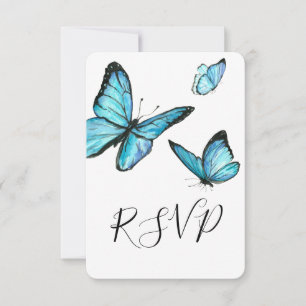 Blaue Aquarell-Schmetterlinge Trendige Hochzeits-R RSVP Karte