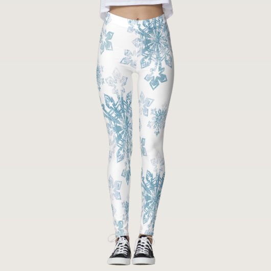 Blaue Aquarell-Schneeflocken Leggings (Vorderseite)