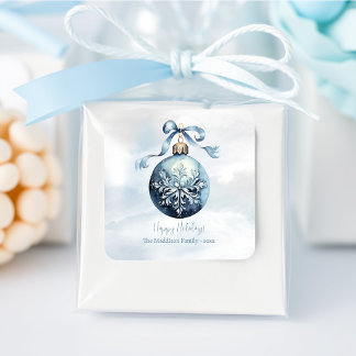 Blaue Aquarell-Schneeflocken-Verzierung individuel Quadratischer Aufkleber