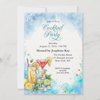 Blaue Aquarell-Sommer-Cocktailparty-Einladung Einladung