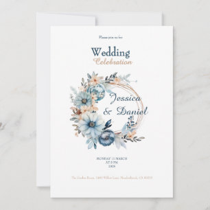 blaue Aquarell-Staub-Blumen-Hochzeitseinladung Einladung