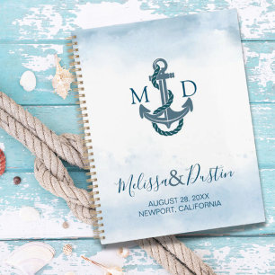 Blaue Aquarell-Strand-Anker-nautische Hochzeit Planer