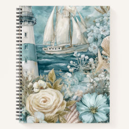 BLAUE AQUARELL-STRANDSZENE SEGLBOOT LEUCHTTURM NOTIZBLOCK