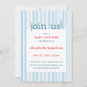 Blaue Aquarell-Streifen Baby Shower Einladung