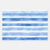 Blaue Aquarell-Streifen-Verpackung Geschenkpapier Set (Vorderseite)