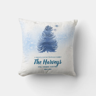 Blaue Aquarell-Tannenbaum-Personalisierte Familie Kissen