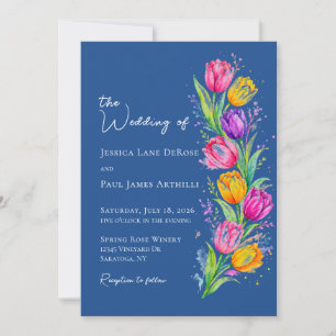 Blaue Aquarell-Tulpen-Blumen-Hochzeitseinladung Einladung