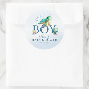 Blaue Aquarell Unterwasser-Baby-Party Runder Aufkleber
