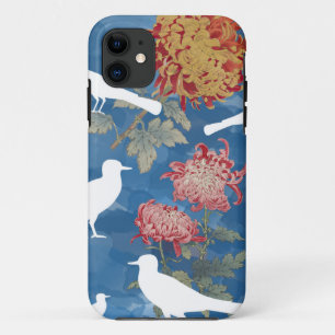 Blaue Aquarell-Vintage-Blumen & Vögel Case-Mate iPhone Hülle